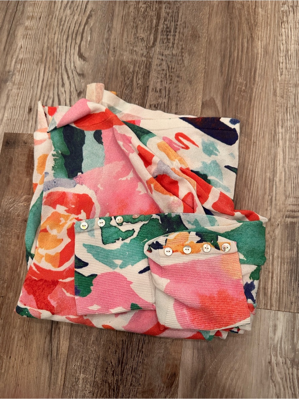 Chico's Multicolor Floral Open-Front Cardigan Lightweight Layer Summer Sz 2L - Picture 7 of 9